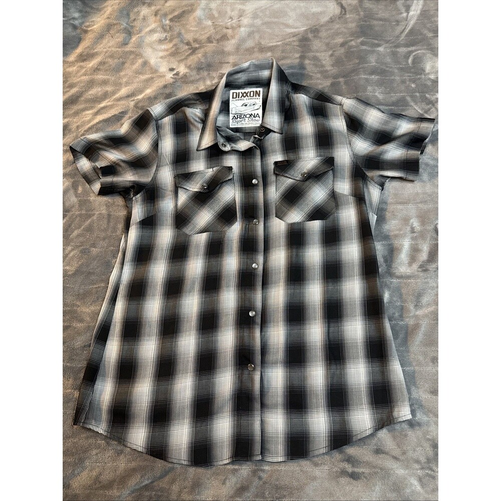 Dixxon Flannel Company Mens L Black White Arizona Super Show Pearl Snap Bamboo